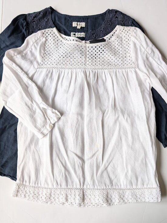 Cynthia Rowley Tops - Cynthia Rowley Womens White LINEN Eyelet Blouse Long Sleeve Hook Eye Closure XS